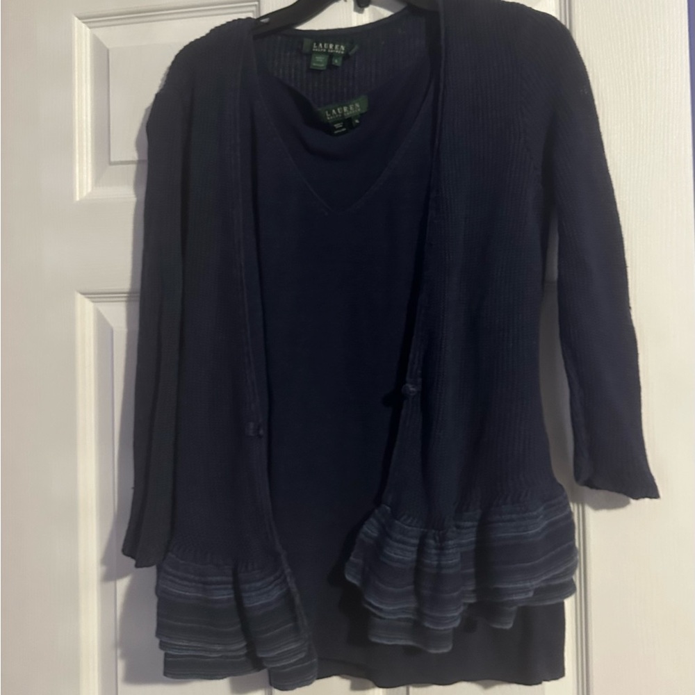 Ralph Lauren Deep Blue Women's Cardigan Size Large. Matching Camisole size XL